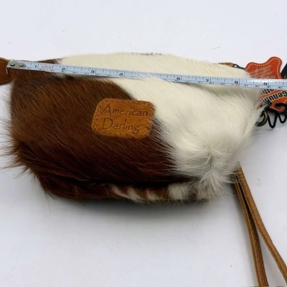 American Darling Leather Cowhide Wristlet Clutch Brown White Hair-on-Hide Bag